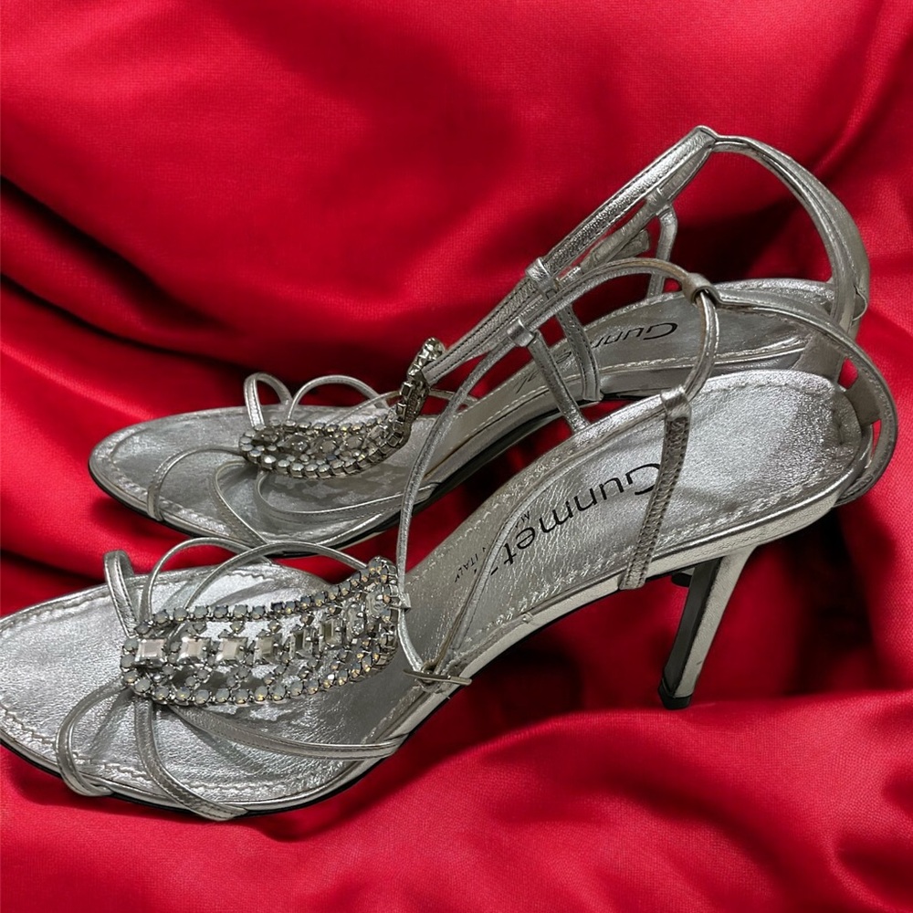 Gunmetal Rhinestone and Silver Evening Heels, Beautiful, Sz 8.5 / 39